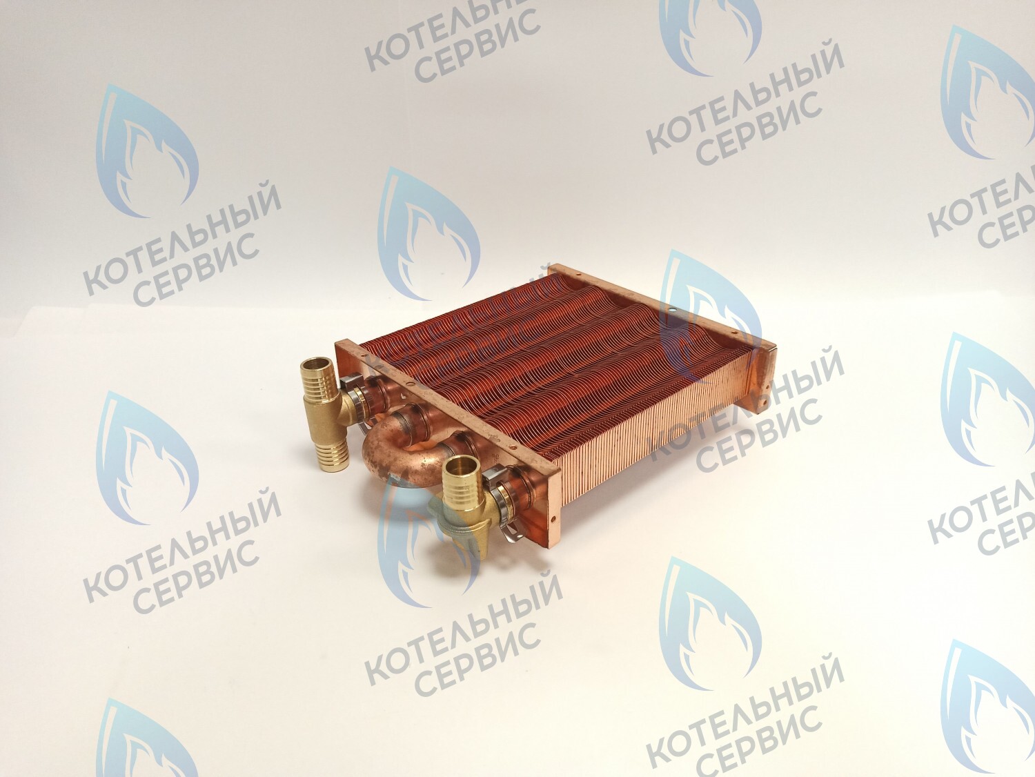 EM021-180-02-Фитинг-Комп Теплообменник первичный основной (с фитингами) 180мм 85 FIN (130-200 HSG/ICH/MSC) (3318108610, 3318108640) DAEWOO в Москве